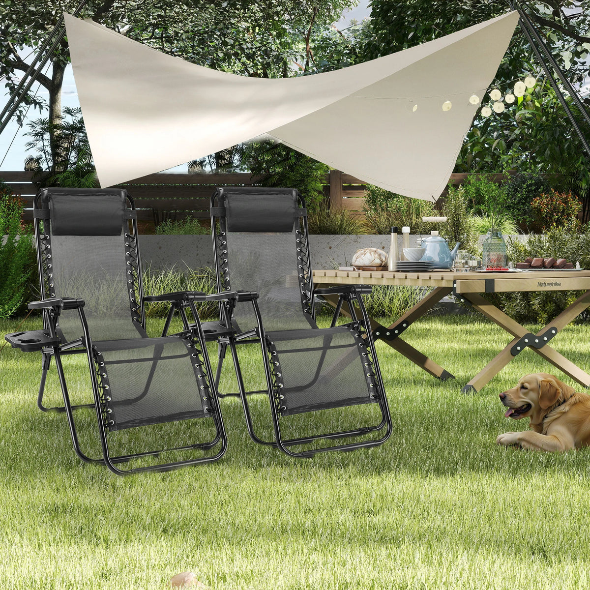 JHK Zero Gravity Outdoor Recliner Chair Set With Cup Holders