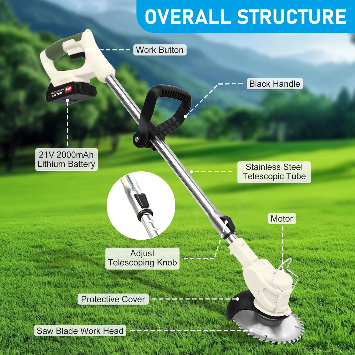 21V Cordless Brushless Multifunctional Grass Trimmer And Lawn Mower Tool
