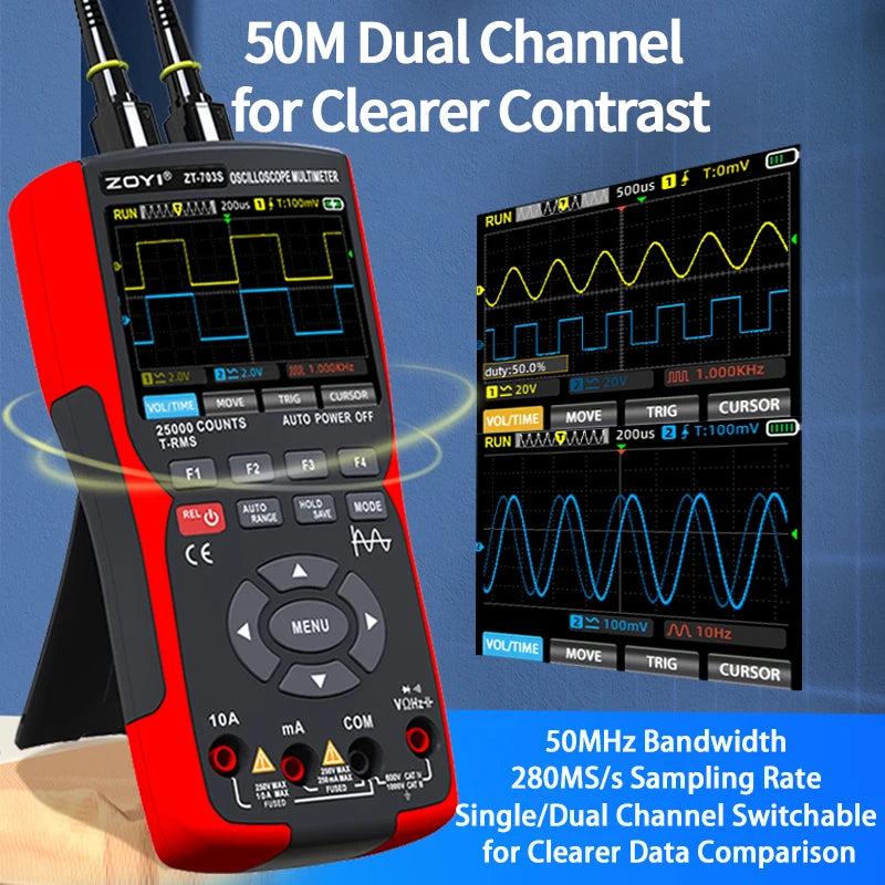 ZOYI ZT-703S Handheld Digital Oscilloscope Multimeter Signal Generator