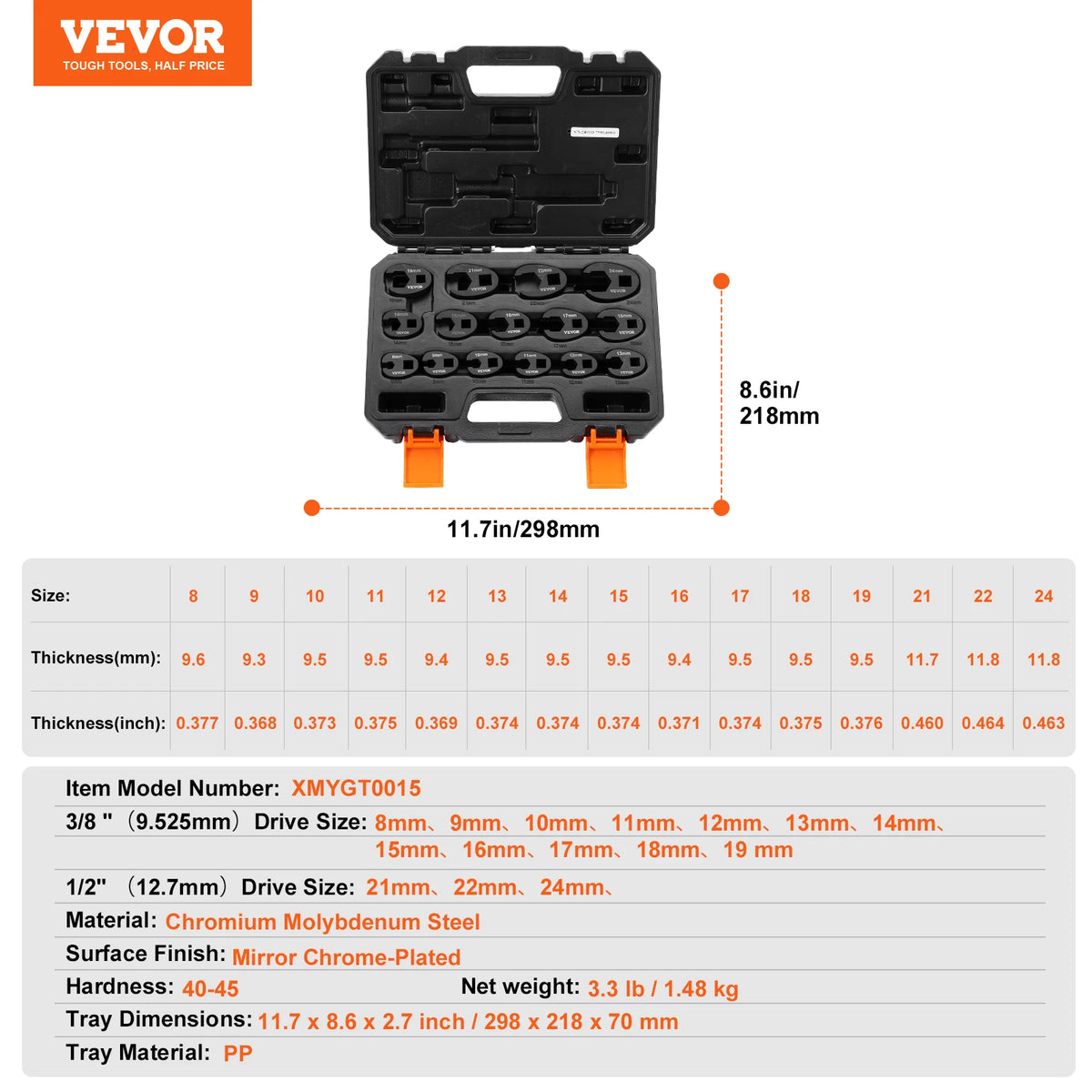 SucceBuy Chromium Vanadium Steel Crowfoot Wrench Set