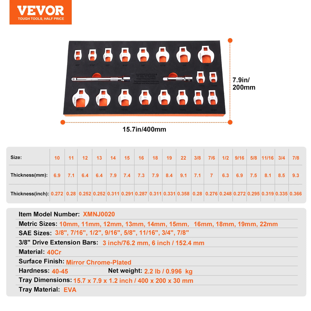 SucceBuy Chromium Vanadium Steel Crowfoot Wrench Set