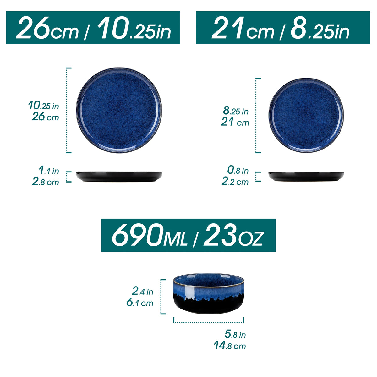 Malacasa Ceramic Reactive Glaze Dinnerware Set With Plates And Bowls