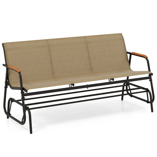 LIFEZEAL Patio Glider Bench With Curved Teak Armrests For Porch