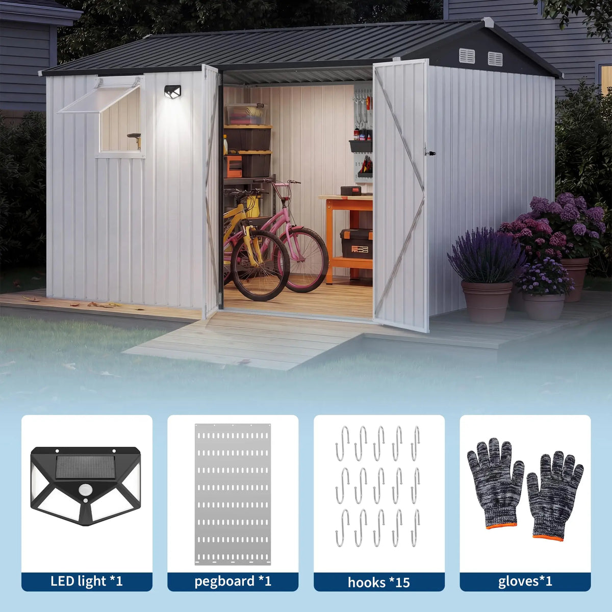 HiMISS Steel Garden Storage Shed Featuring Secure Lockable Doors
