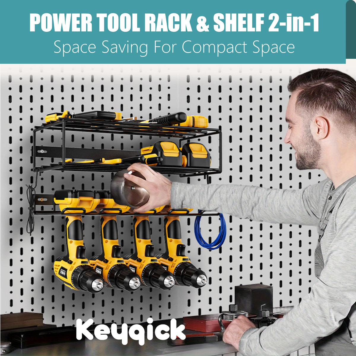 Heavy Duty Metal Wall Mounted Power Tool Storage Rack