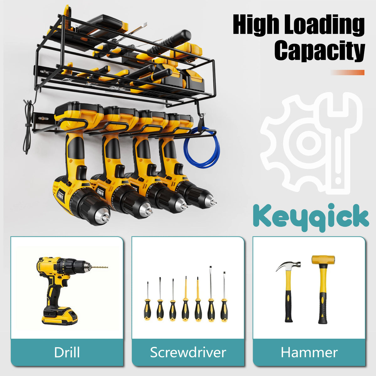 Heavy Duty Metal Wall Mounted Power Tool Storage Rack