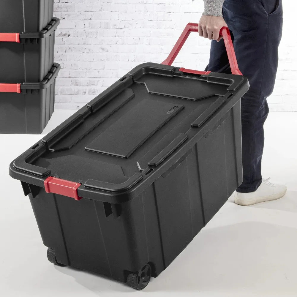 Sterilite Wheeled Industrial Plastic Storage Container For Garage