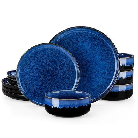 Malacasa Ceramic Reactive Glaze Dinnerware Set With Plates And Bowls