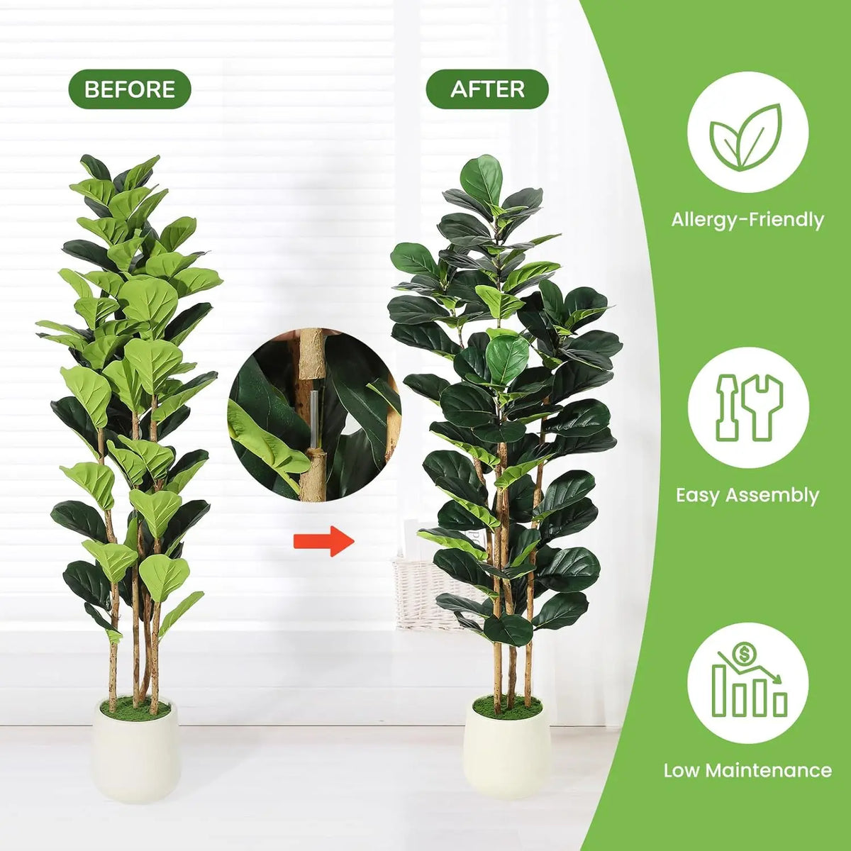 HiMISS Artificial Fiddle Leaf Fig Tree With Pot Outdoor Decor