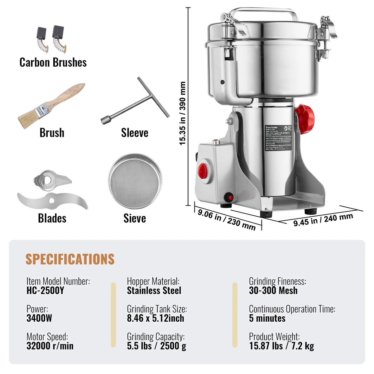 SucceBuy Commercial Electric Grain Mill and Spice Grinder
