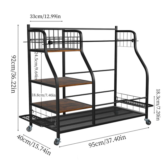 Rolling Metal Three Tier Storage Rack for Golf Bags