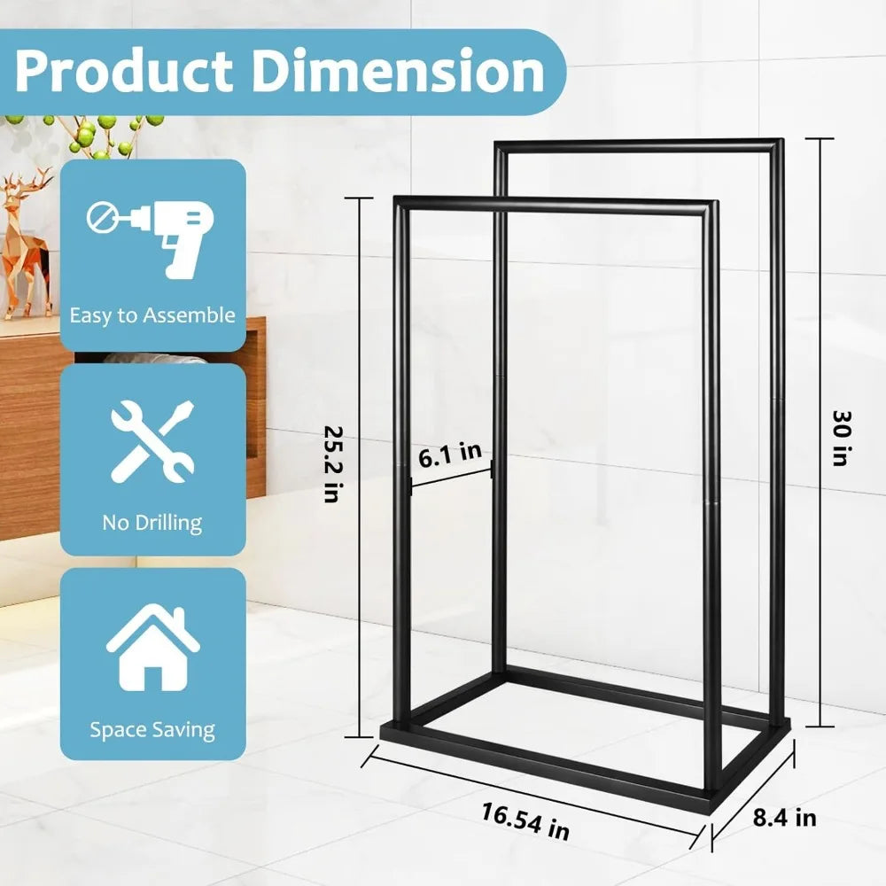 Free Standing 2 Tier Towel Rack with Storage Shelves for Bathroom Poolside Blanket Drying Holder