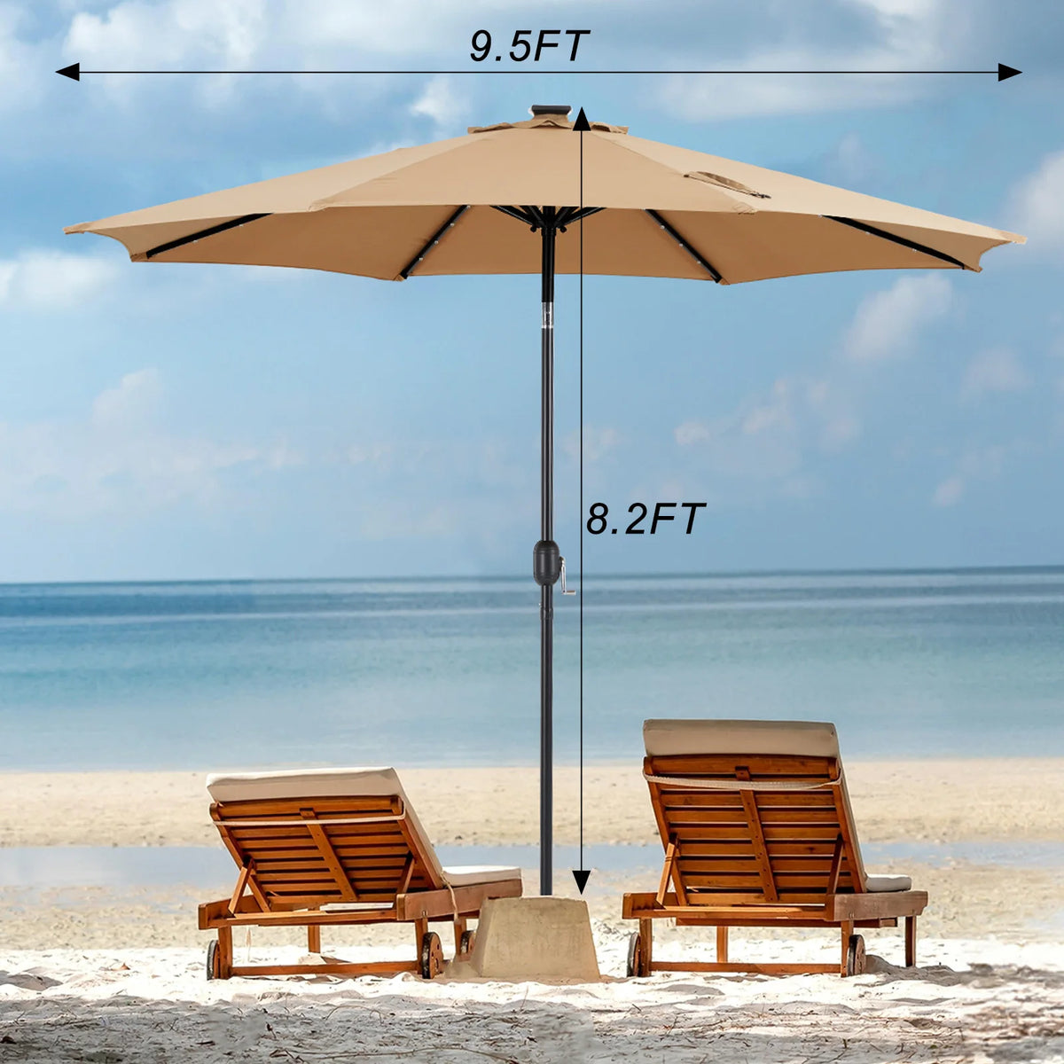 JHK Solar Patio Umbrella With LED Lights Tilt And Crank