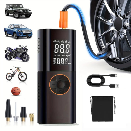 Portable Tire Inflator Compressor With LED Lights And Pressure Gauge