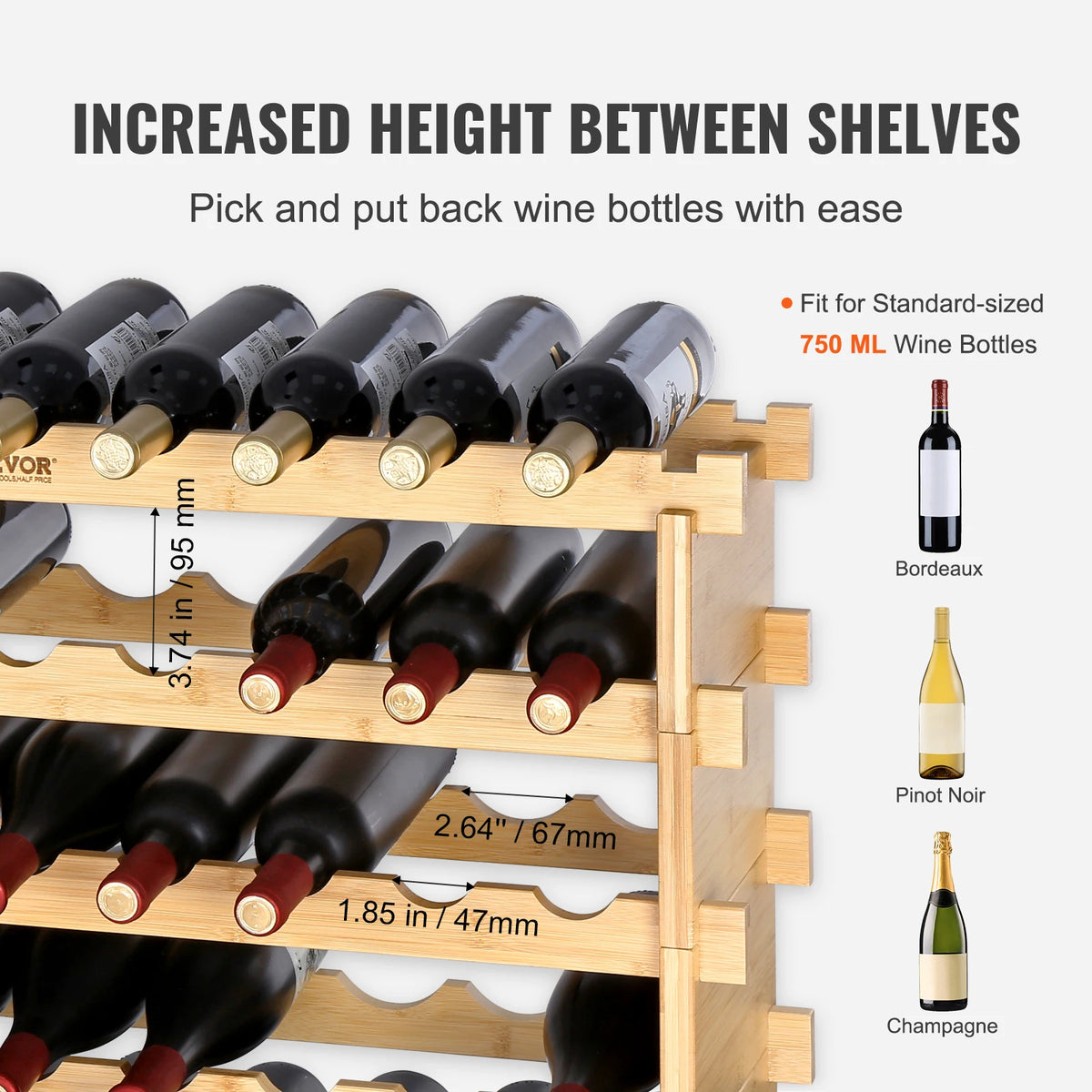 SucceBuy Stackable Bamboo Wine Rack Freestanding Modular Storage Shelf