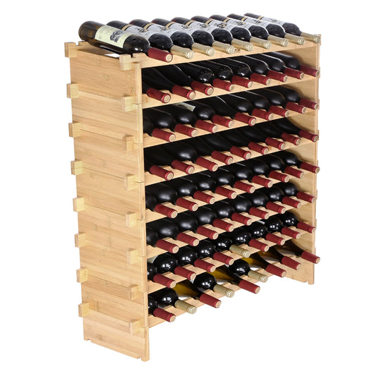 SucceBuy Stackable Bamboo Wine Rack Freestanding Modular Storage Shelf