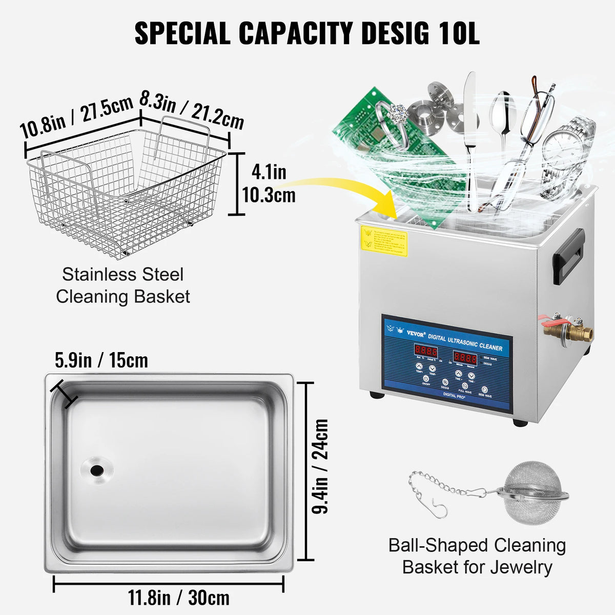 SucceBuy Dual Frequency Digital Ultrasonic Cleaner for Home Appliance Use