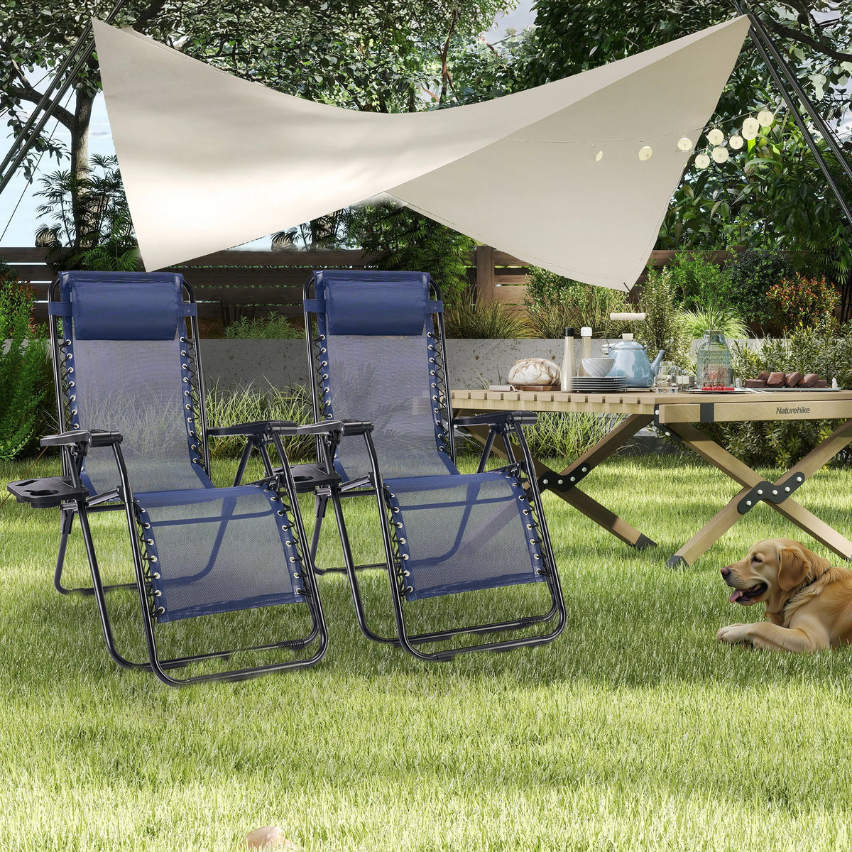 JHK Zero Gravity Outdoor Recliner Chair Set With Cup Holders