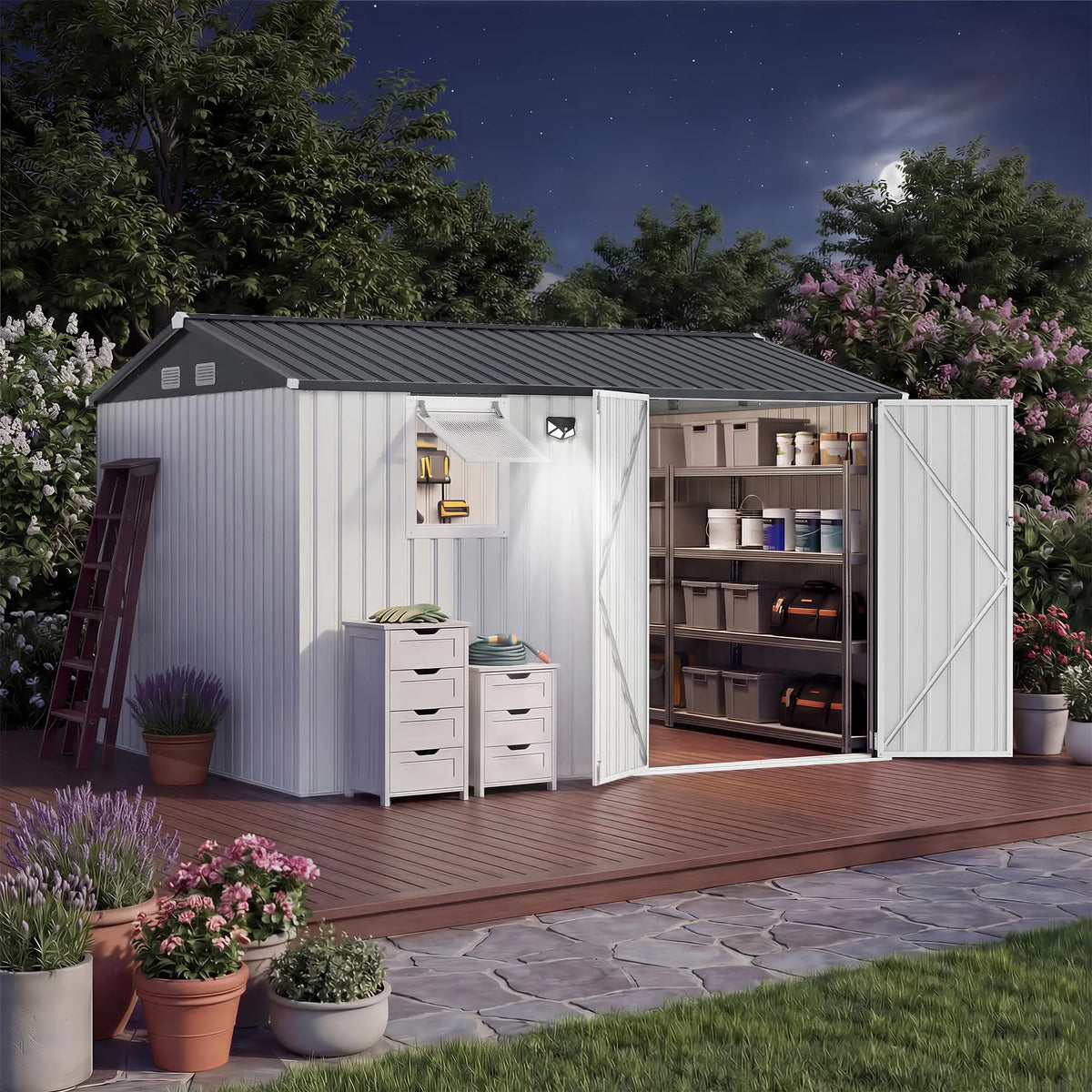 HiMISS Steel Garden Storage Shed Featuring Secure Lockable Doors