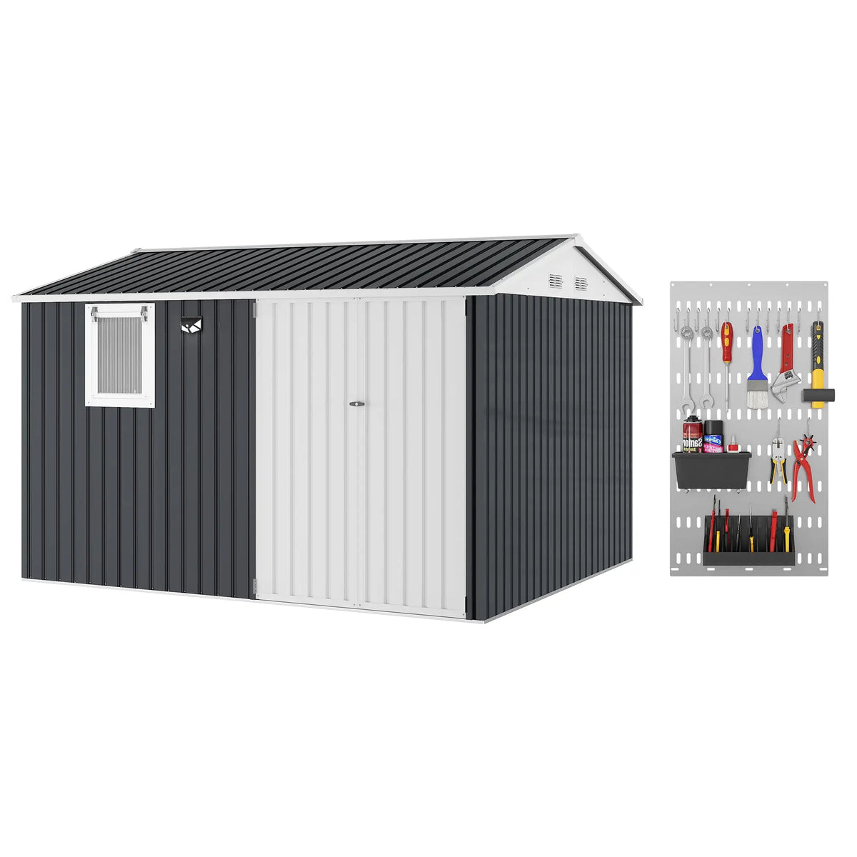 HiMISS Steel Garden Storage Shed Featuring Secure Lockable Doors