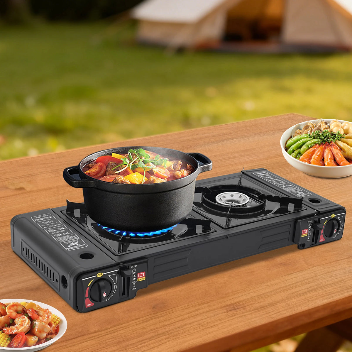 Portable Two Burner Gas Camping Stove With Storage Case