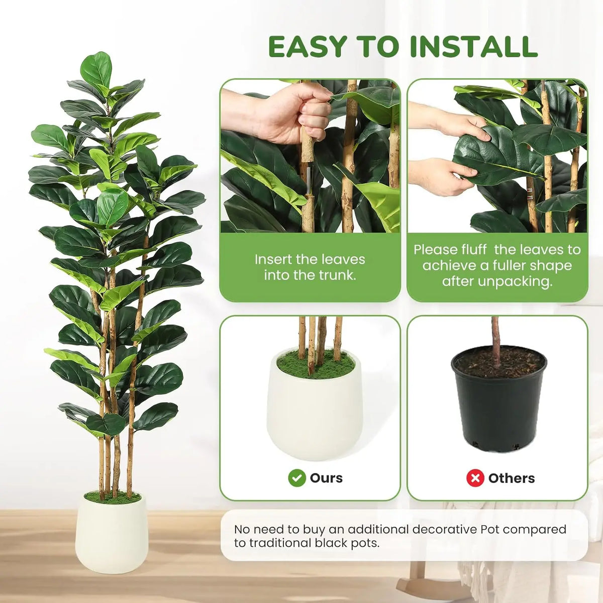 HiMISS Artificial Fiddle Leaf Fig Tree With Pot Outdoor Decor