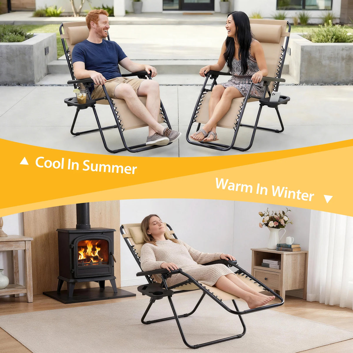 JHK Zero Gravity Outdoor Recliner Chair Set With Cup Holders