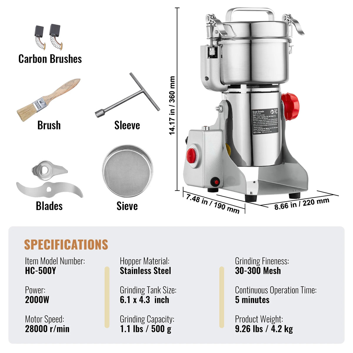 SucceBuy Commercial Electric Grain Mill and Spice Grinder