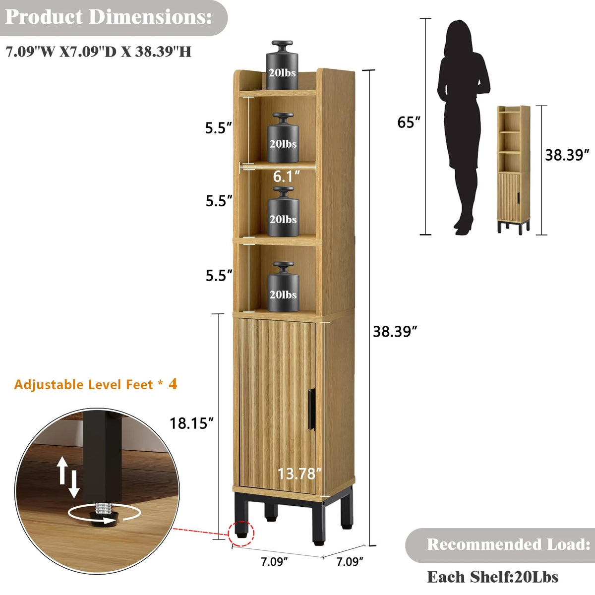 Five Tier Wooden Corner Bathroom Toilet Paper Storage Cabinet With Door