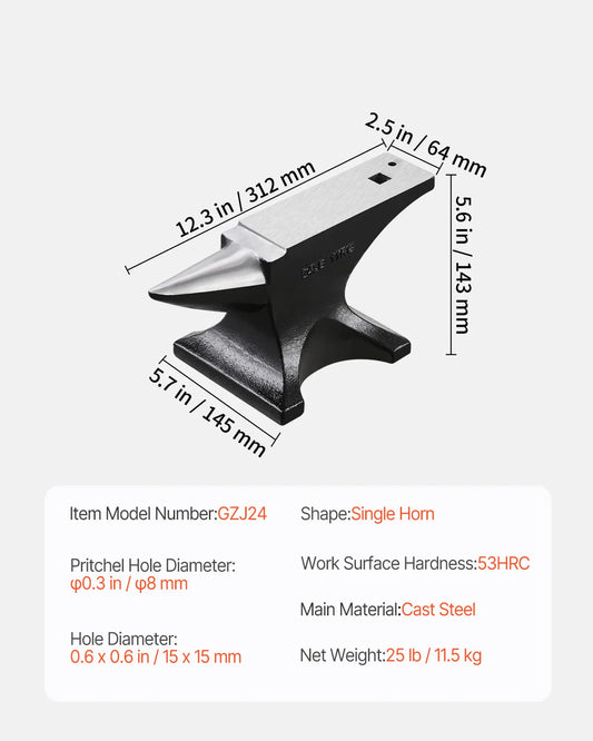 SucceBuy Cast Steel Single Horn Anvil For Professional Blacksmith
