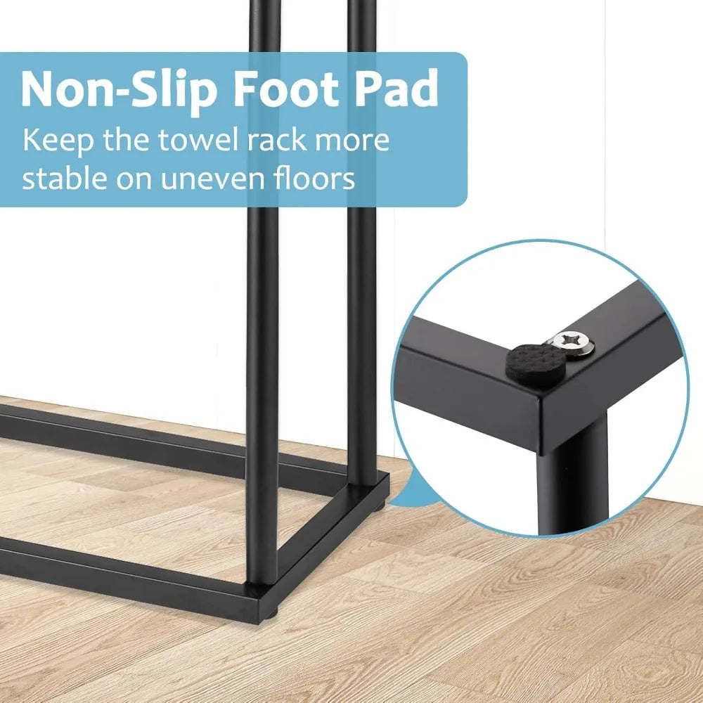 Free Standing 2 Tier Towel Rack with Storage Shelves for Bathroom Poolside Blanket Drying Holder