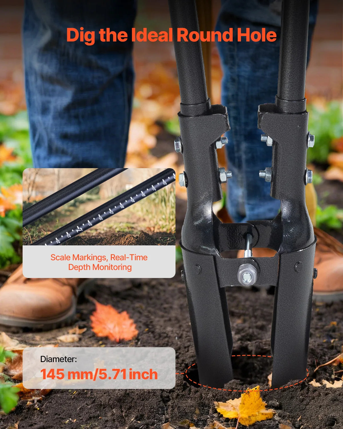 Heavy Duty Manual Post Hole Digger With Scale Markings