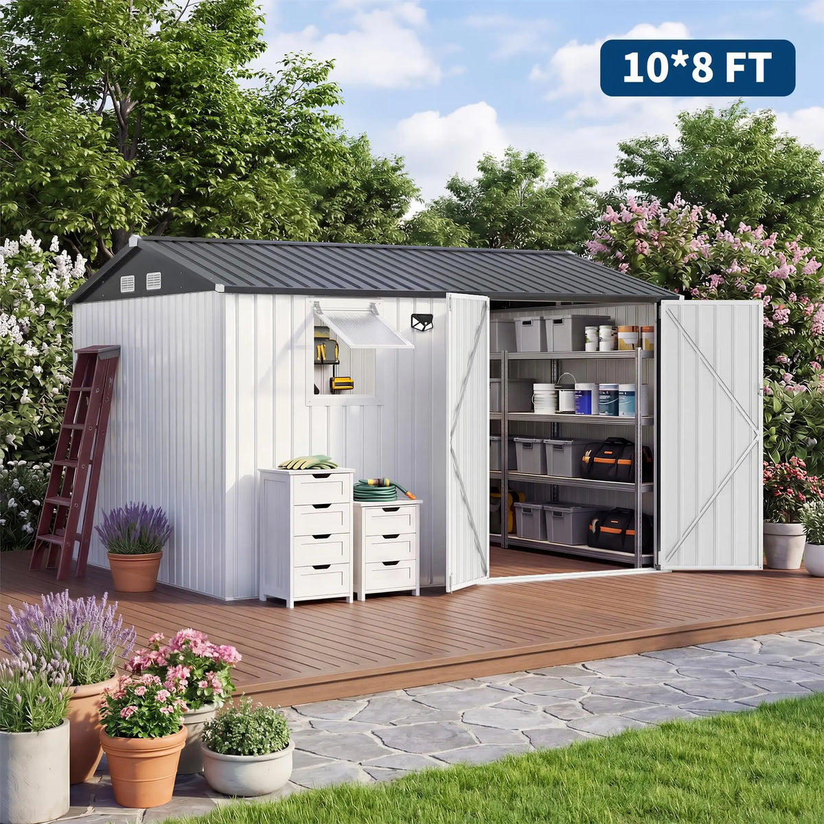 HiMISS Steel Garden Storage Shed Featuring Secure Lockable Doors