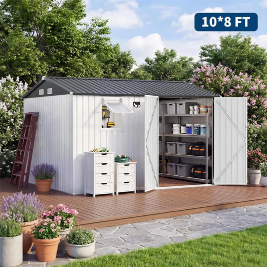 HiMISS Steel Garden Storage Shed Featuring Secure Lockable Doors