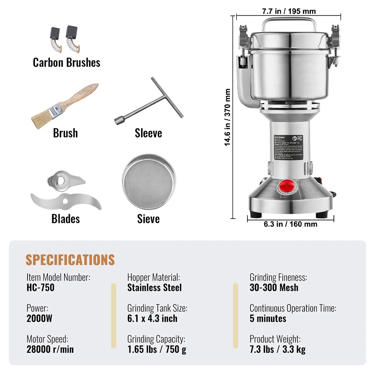 SucceBuy Commercial Electric Grain Mill and Spice Grinder