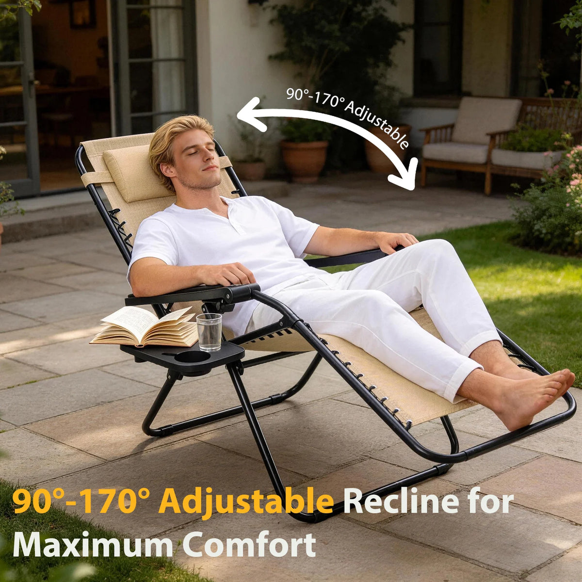 JHK Zero Gravity Outdoor Recliner Chair Set With Cup Holders