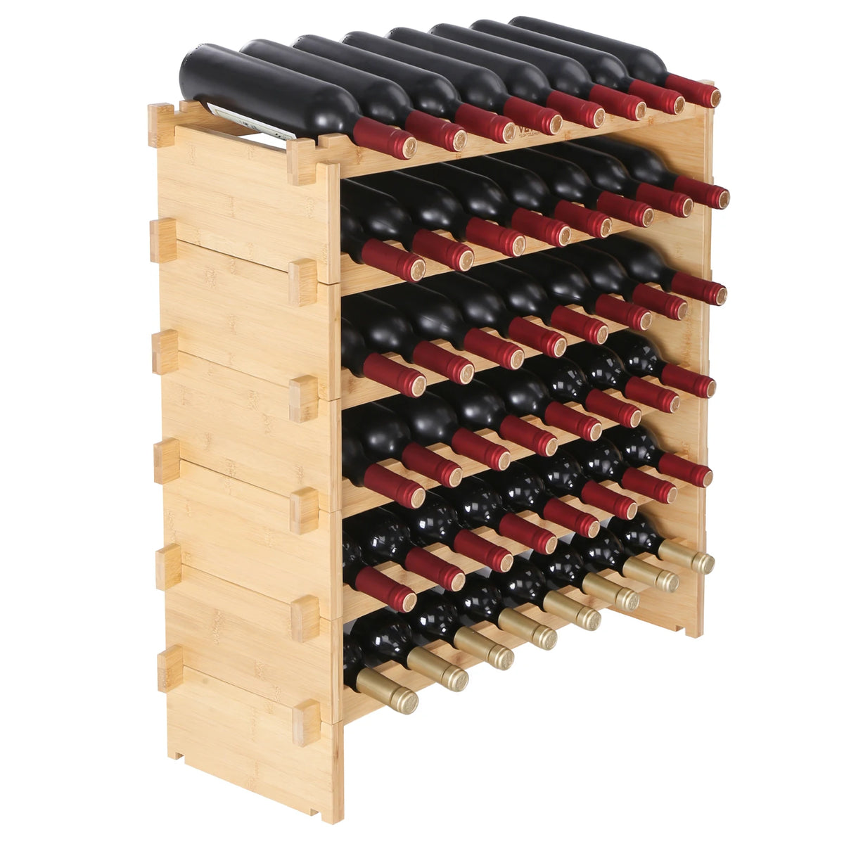SucceBuy Stackable Bamboo Wine Rack Freestanding Modular Storage Shelf