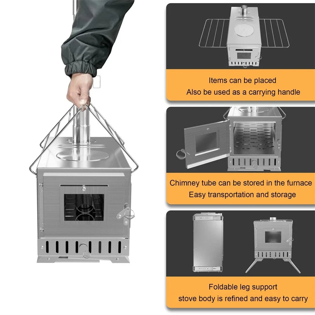 Unho Portable Wood Burning Tent Stove With Chimney Pipes