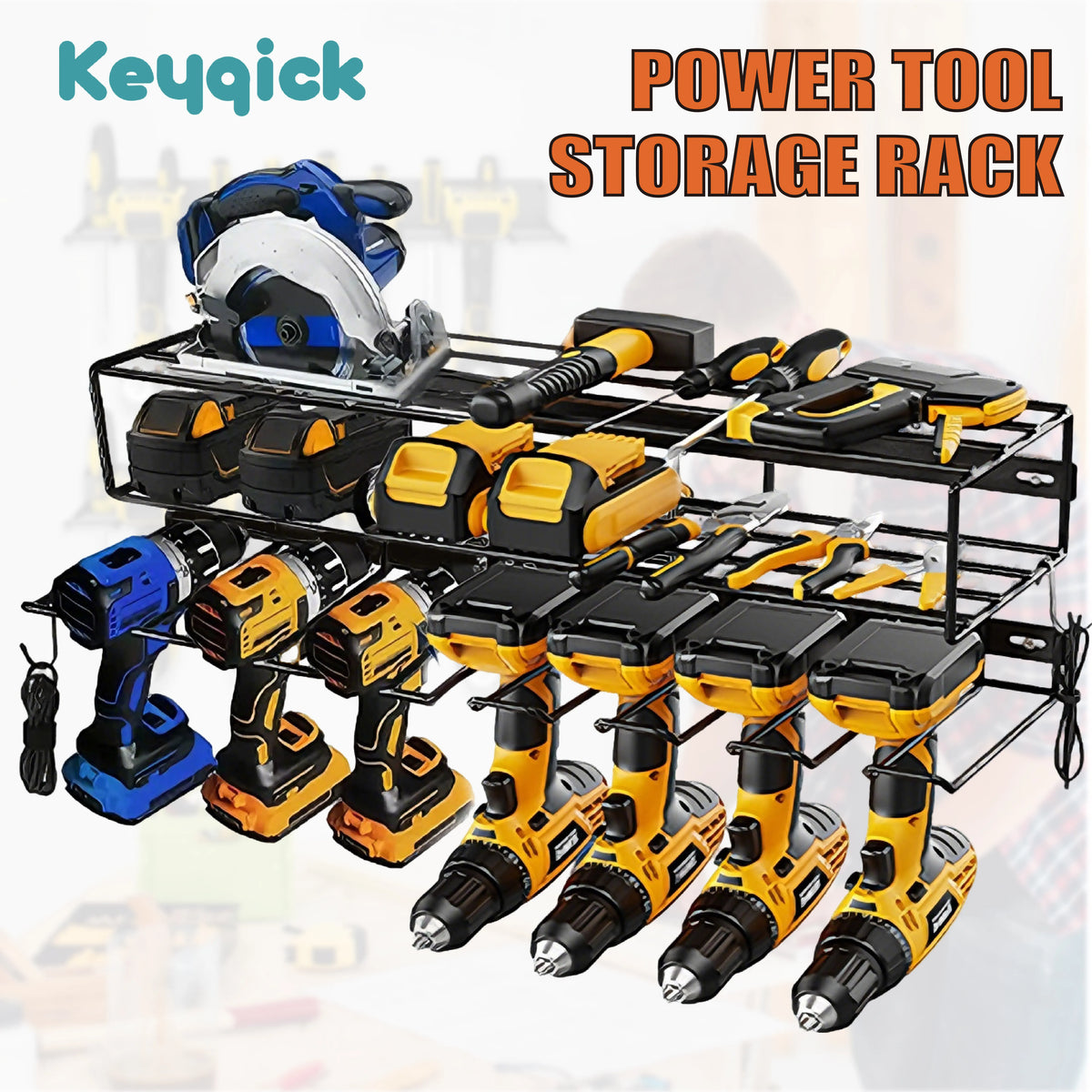 Heavy Duty Metal Wall Mounted Power Tool Storage Rack