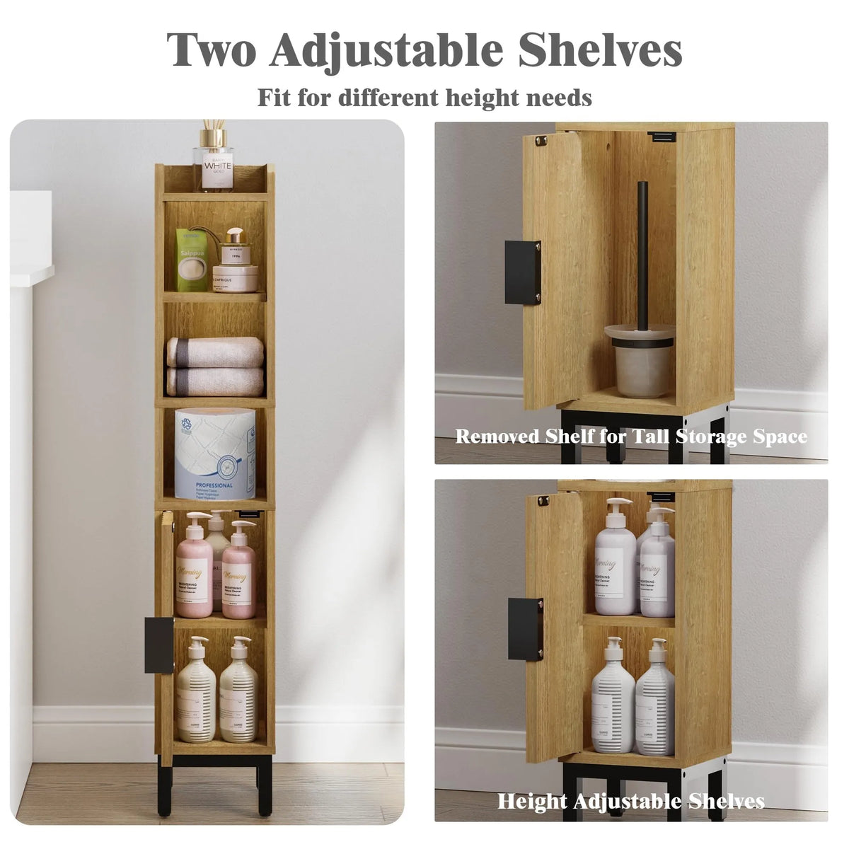 Five Tier Wooden Corner Bathroom Toilet Paper Storage Cabinet With Door