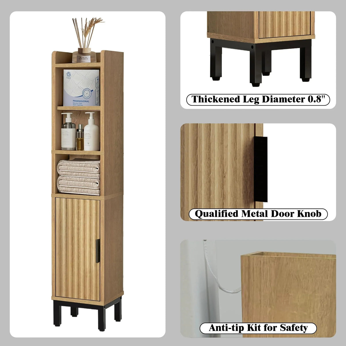 Five Tier Wooden Corner Bathroom Toilet Paper Storage Cabinet With Door
