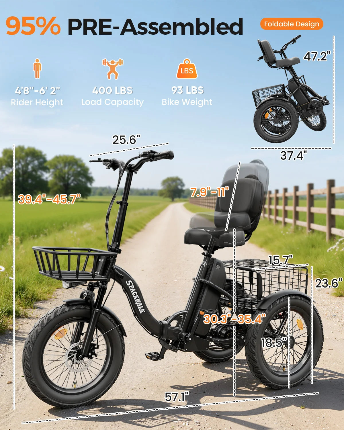 Spacewalk 1200W Peak Power Brushless Electric Trike With Basket