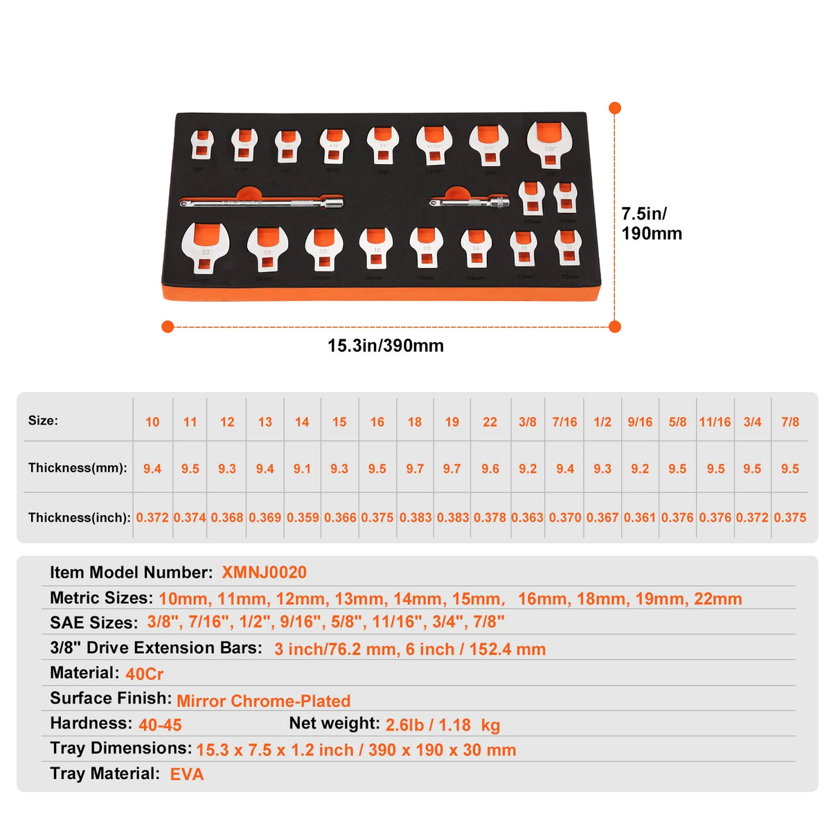 SucceBuy Chromium Vanadium Steel Crowfoot Wrench Set