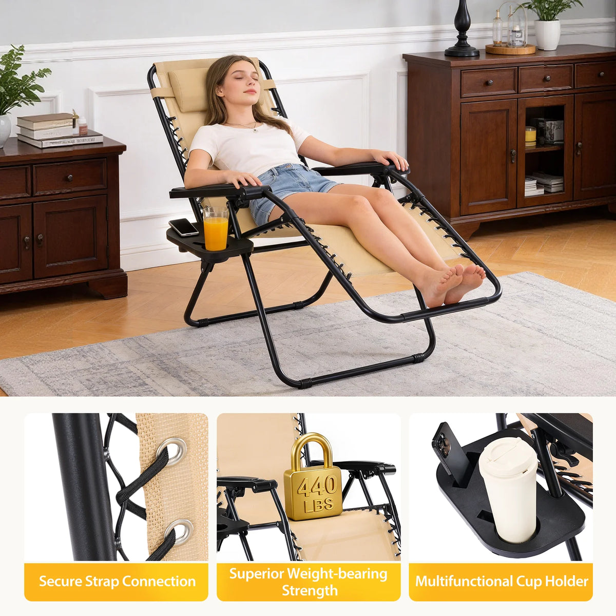 JHK Zero Gravity Outdoor Recliner Chair Set With Cup Holders