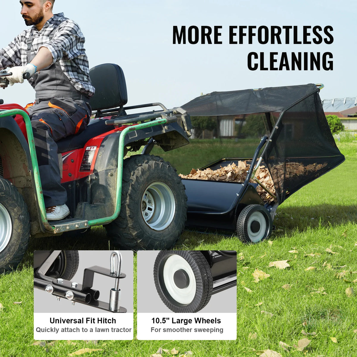 SucceBuy Heavy Duty Tow Behind Lawn Sweeper And Grass Collector