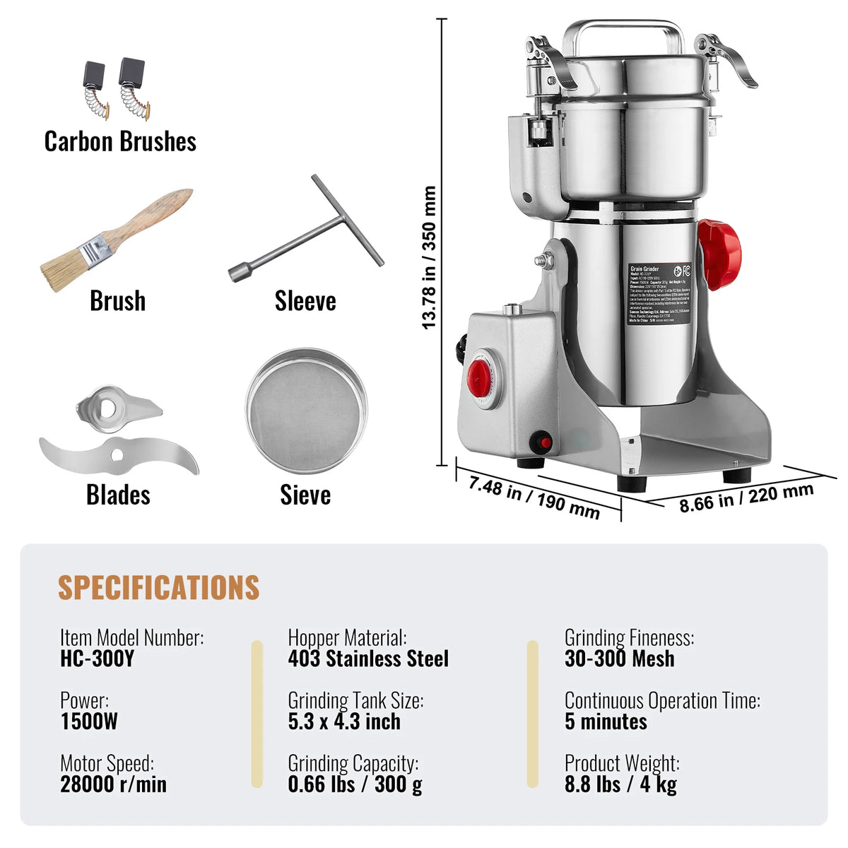 SucceBuy Commercial Electric Grain Mill and Spice Grinder