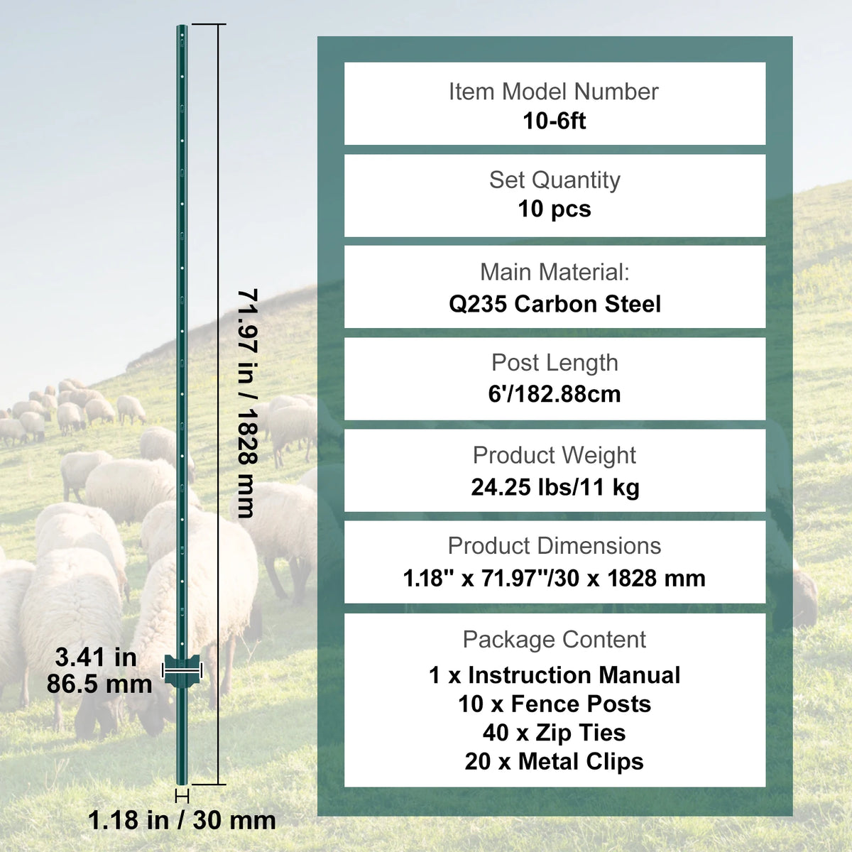 SucceBuy Heavy Duty Carbon Steel T Post Fence Stakes Outdoor