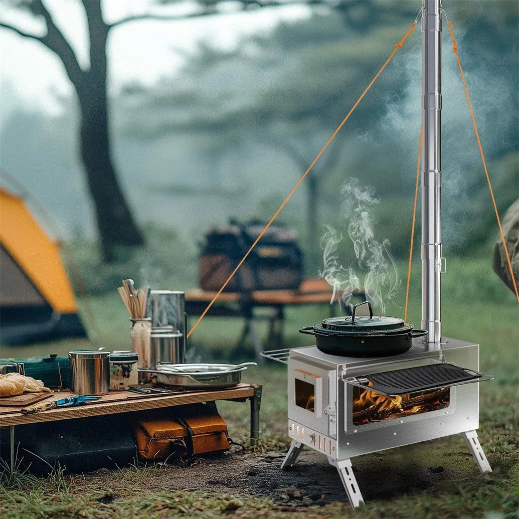 Unho Portable Wood Burning Tent Stove With Chimney Pipes